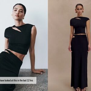 MESHKI - Haven Slinky Twist Midi Skirt + top - Black